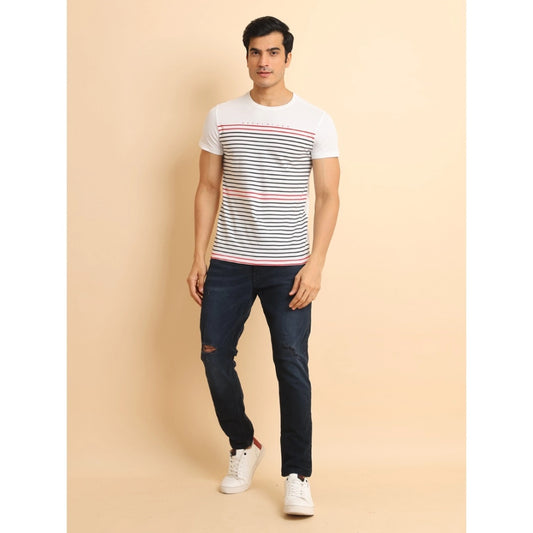 Indoraa Men's Casual Cotton Printed Round Neck Half Sleeve T-Shirt (White)