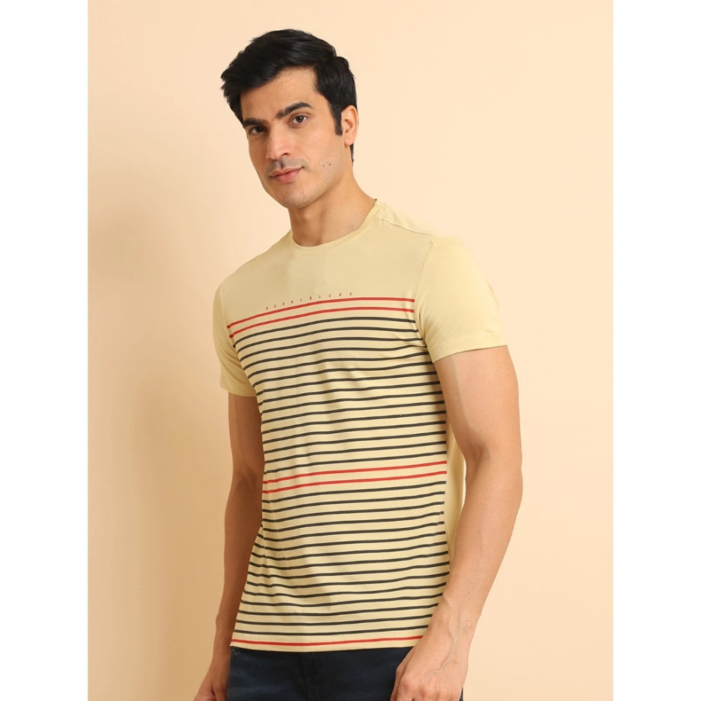 Indoraa Men's Casual Cotton Printed Round Neck Half Sleeve T-Shirt (Beige)