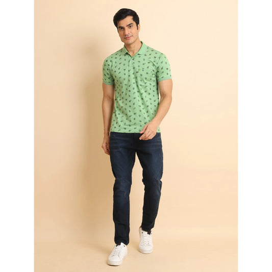 Indoraa Men's Casual Cotton Printed Polo Neck Half Sleeve T-Shirt (Light Green)