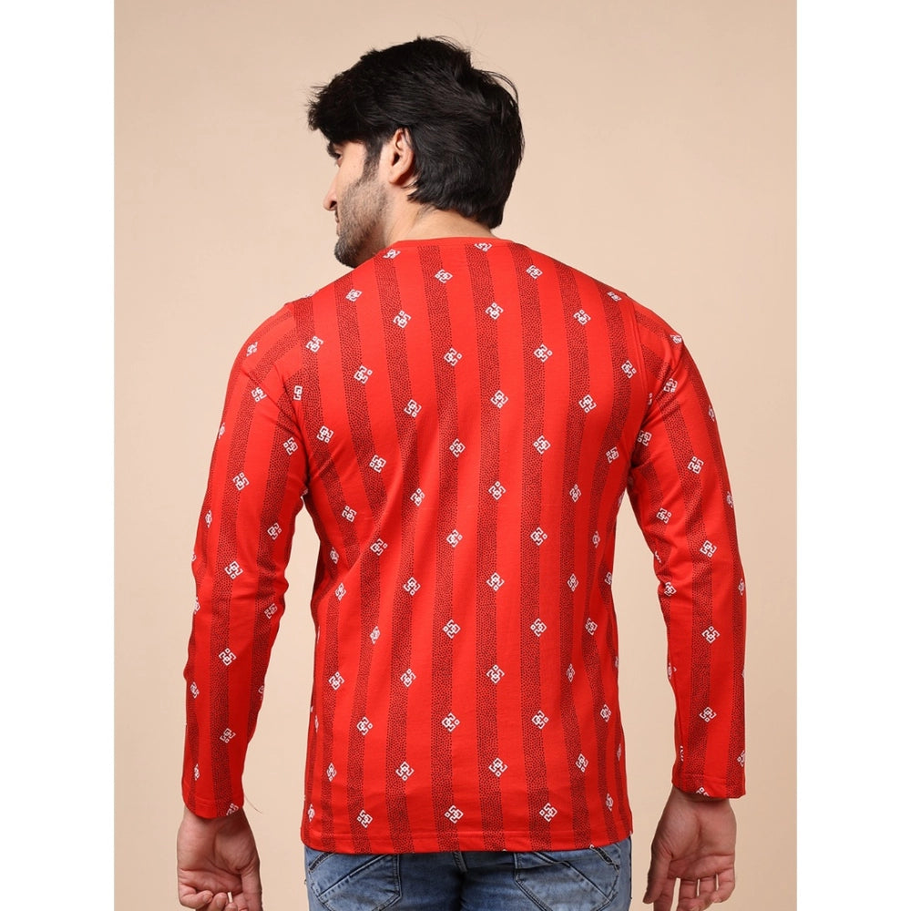 Indoraa Men's Casual Cotton Printed Round Neck Full Sleeve T-Shirt (Red)
