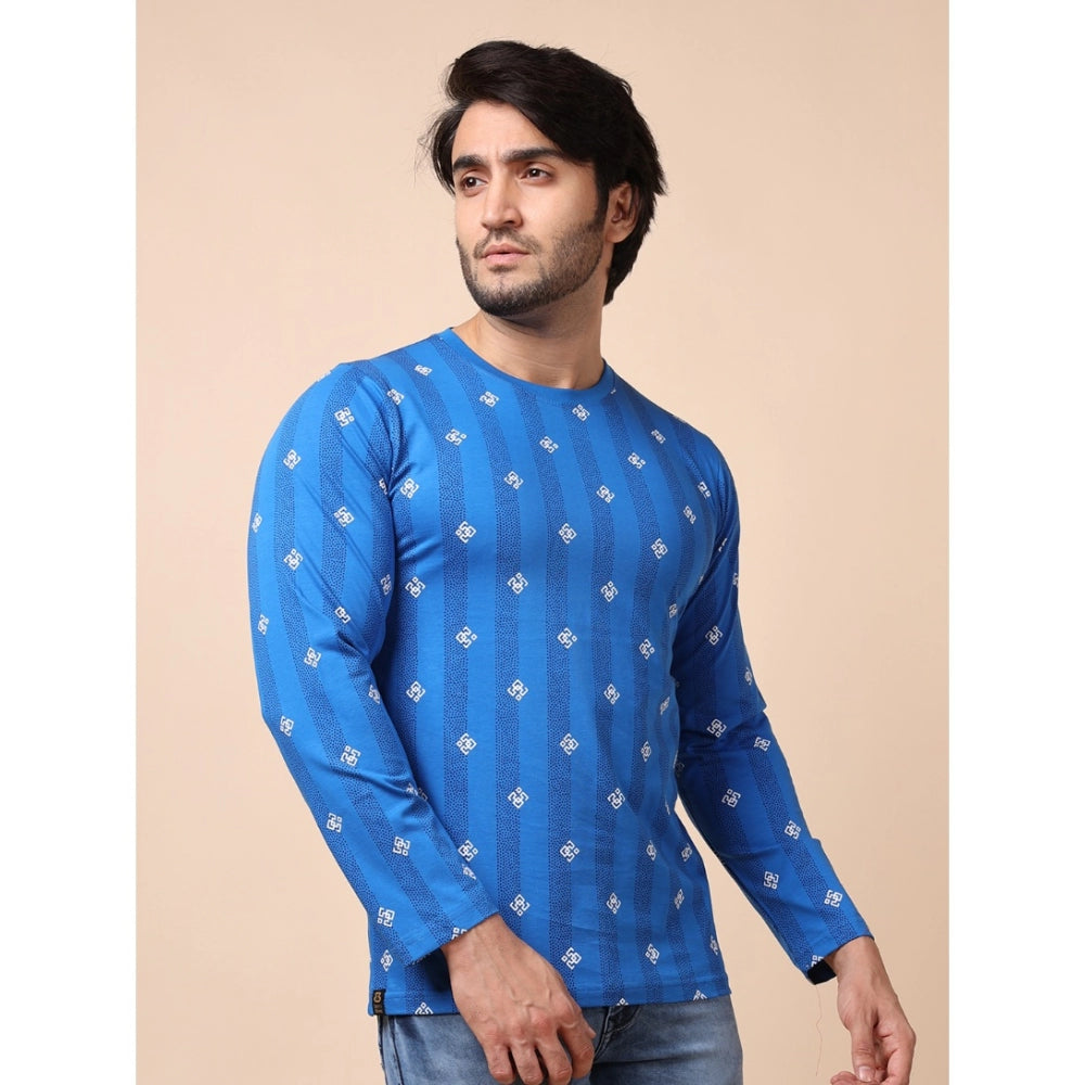 Indoraa Men's Casual Cotton Printed Round Neck Full Sleeve T-Shirt (Blue)