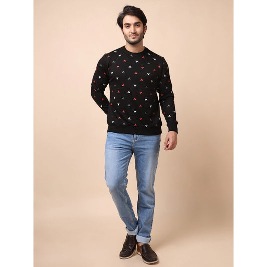 Indoraa Men's Casual Cotton Printed Round Neck Full Sleeve Sweat T-Shirt (Black)