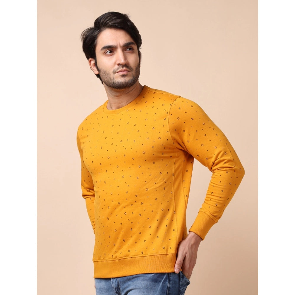 Indoraa Men's Casual Cotton Printed Round Neck Full Sleeve Sweat T-Shirt (Mustard)