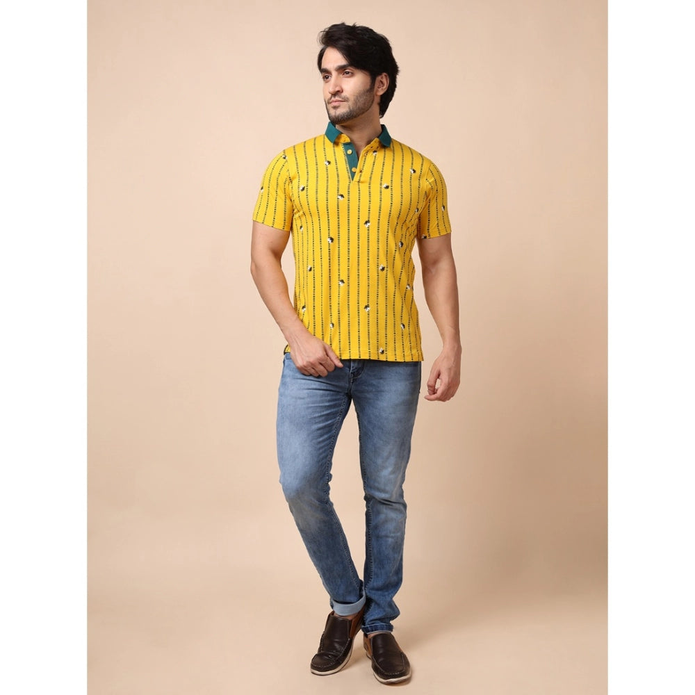 Indoraa Men's Casual Cotton Printed Polo Neck Half Sleeve T-Shirt (Yellow)