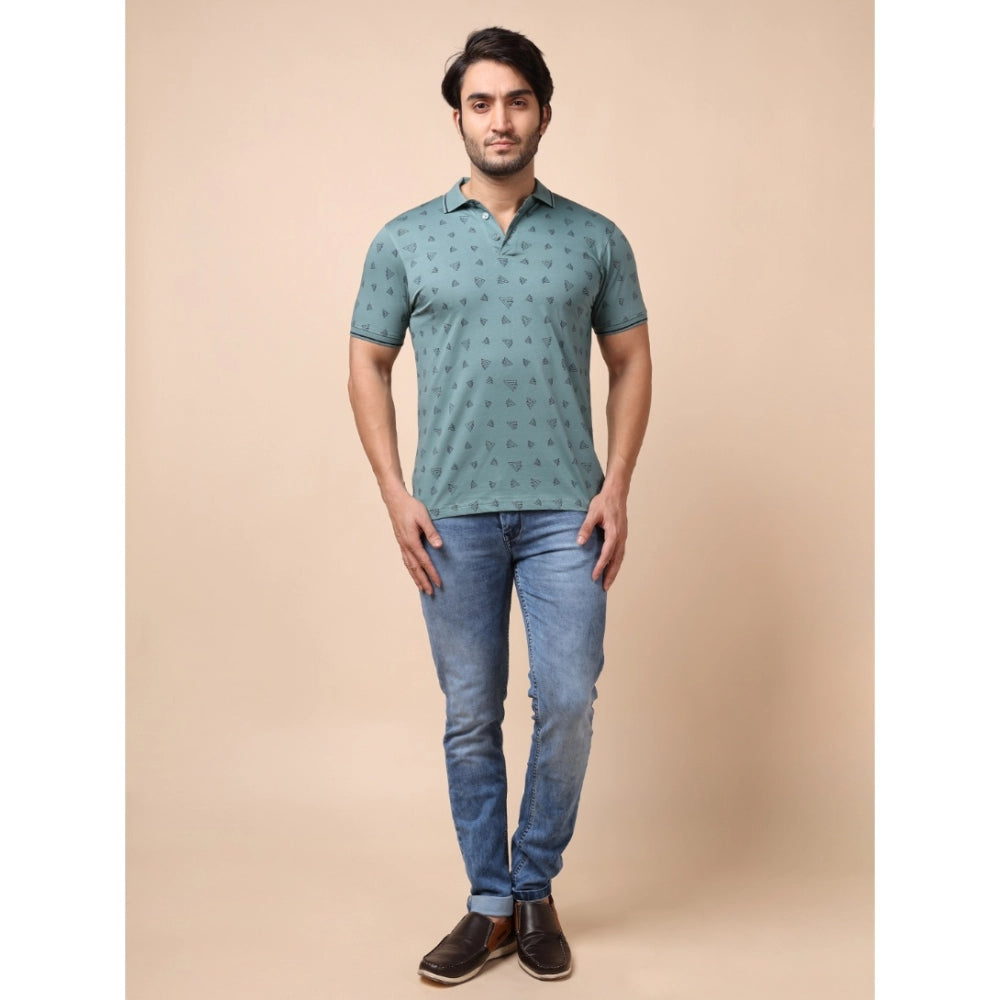 Indoraa Men's Casual Cotton Printed Polo Neck Half Sleeve T-Shirt (Grey)