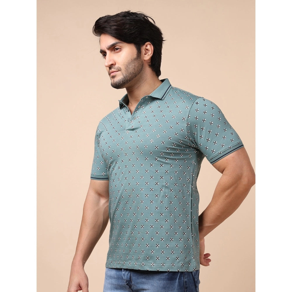 Indoraa Men's Casual Cotton Printed Polo Neck Half Sleeve T-Shirt (Grey)