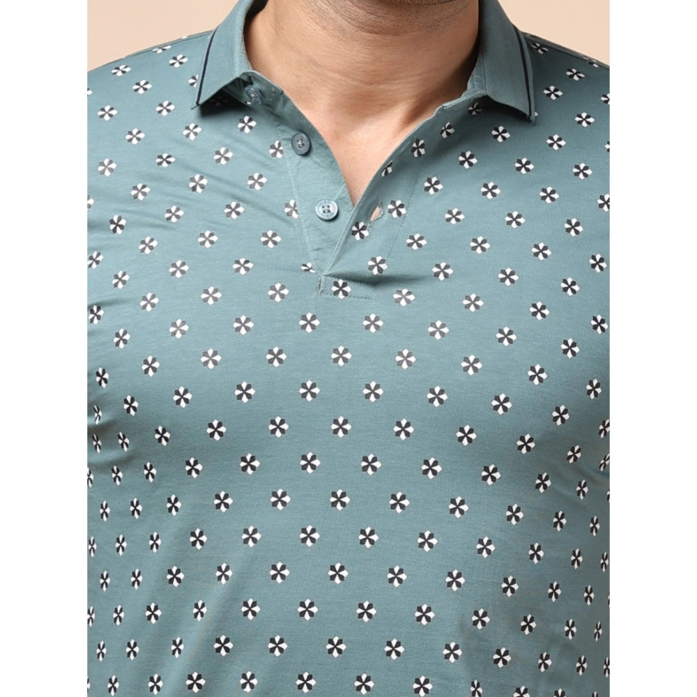 Indoraa Men's Casual Cotton Printed Polo Neck Half Sleeve T-Shirt (Grey)