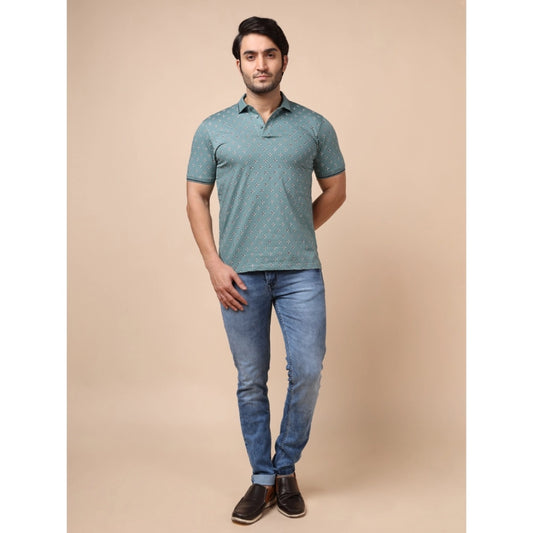 Indoraa Men's Casual Cotton Printed Polo Neck Half Sleeve T-Shirt (Grey)