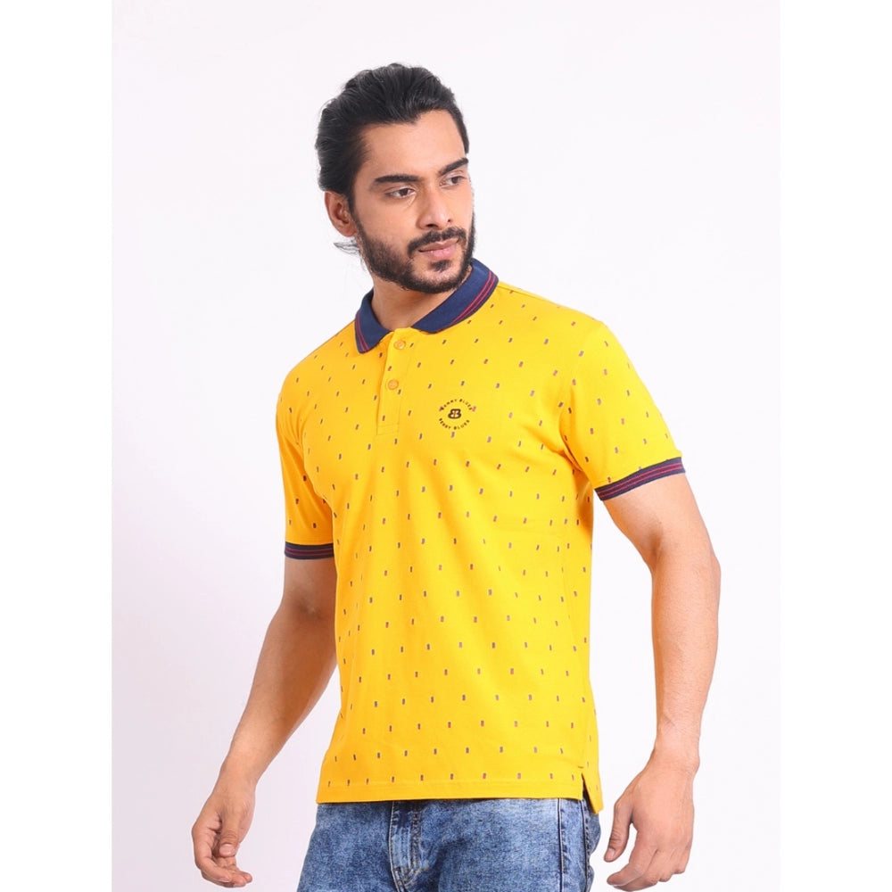 Indoraa Men's Casual Cotton Printed Polo Neck Half Sleeve T-Shirt (Turmeric)