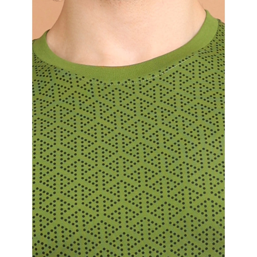 Indoraa Men's Casual Cotton Printed Round Neck Half Sleeve T-Shirt (Green)