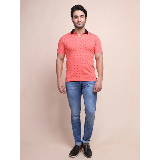 Indoraa Men's Casual Cotton Printed Polo Neck Half Sleeve T-Shirt (Red)