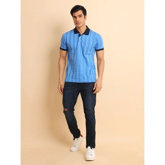 Indoraa Men's Casual Cotton Printed Polo Neck Half Sleeve T-Shirt (LightBlue)