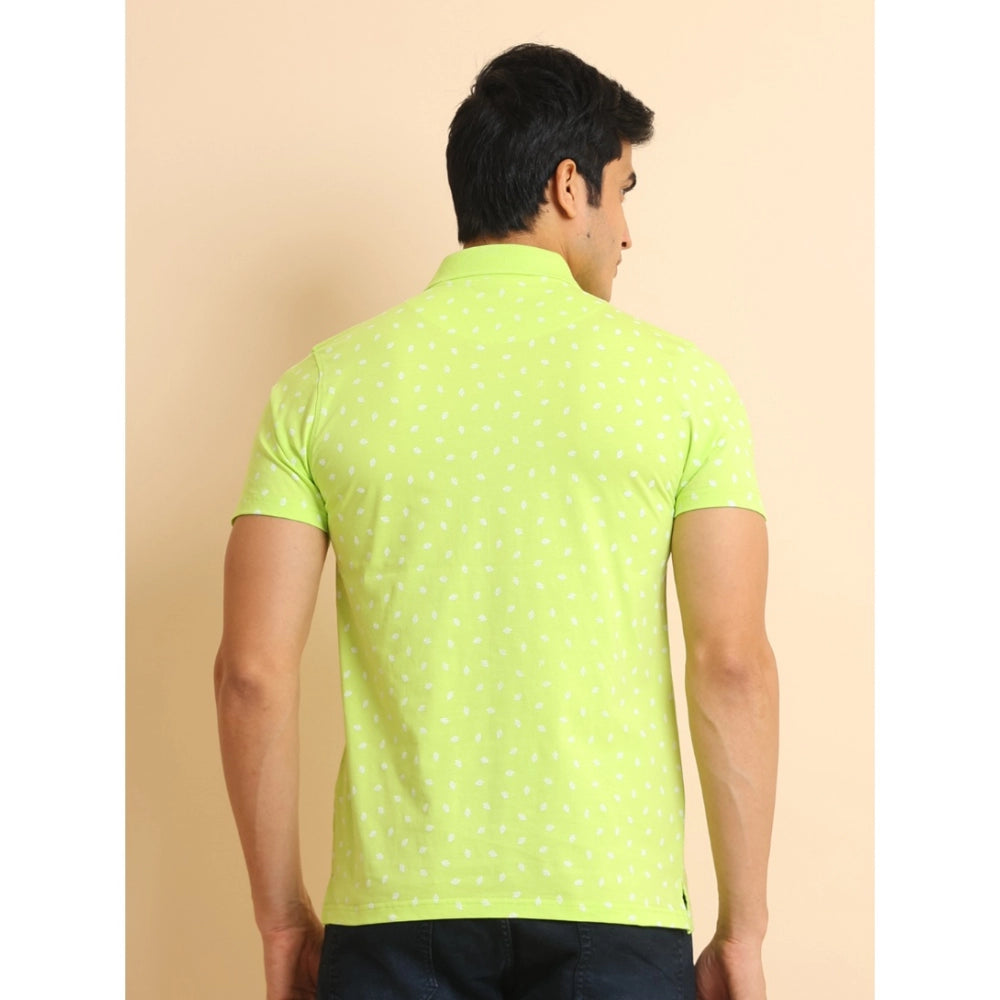 Indoraa Men's Casual Cotton Printed Polo Neck Half Sleeve T-Shirt (Green)