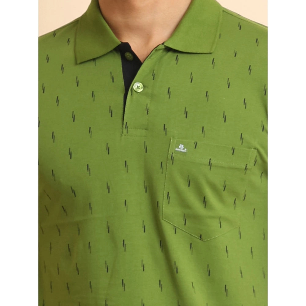 Indoraa Men's Casual Cotton Printed Polo Neck Half Sleeve T-Shirt (Green)