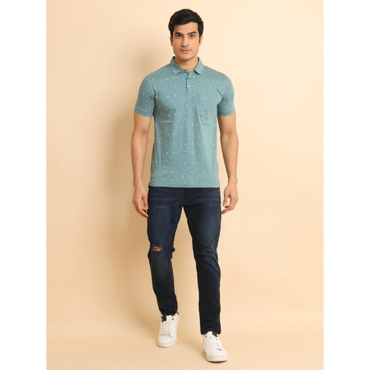 Indoraa Men's Casual Cotton Printed Polo Neck Half Sleeve T-Shirt (Grey)