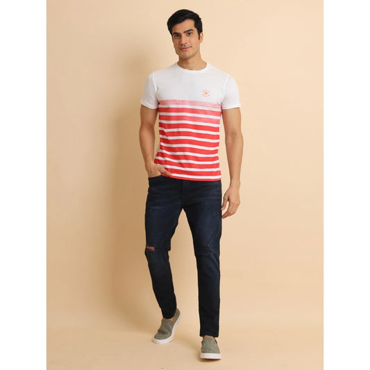 Indoraa Men's Casual Cotton Printed Round Neck Half Sleeve T-Shirt (Red)