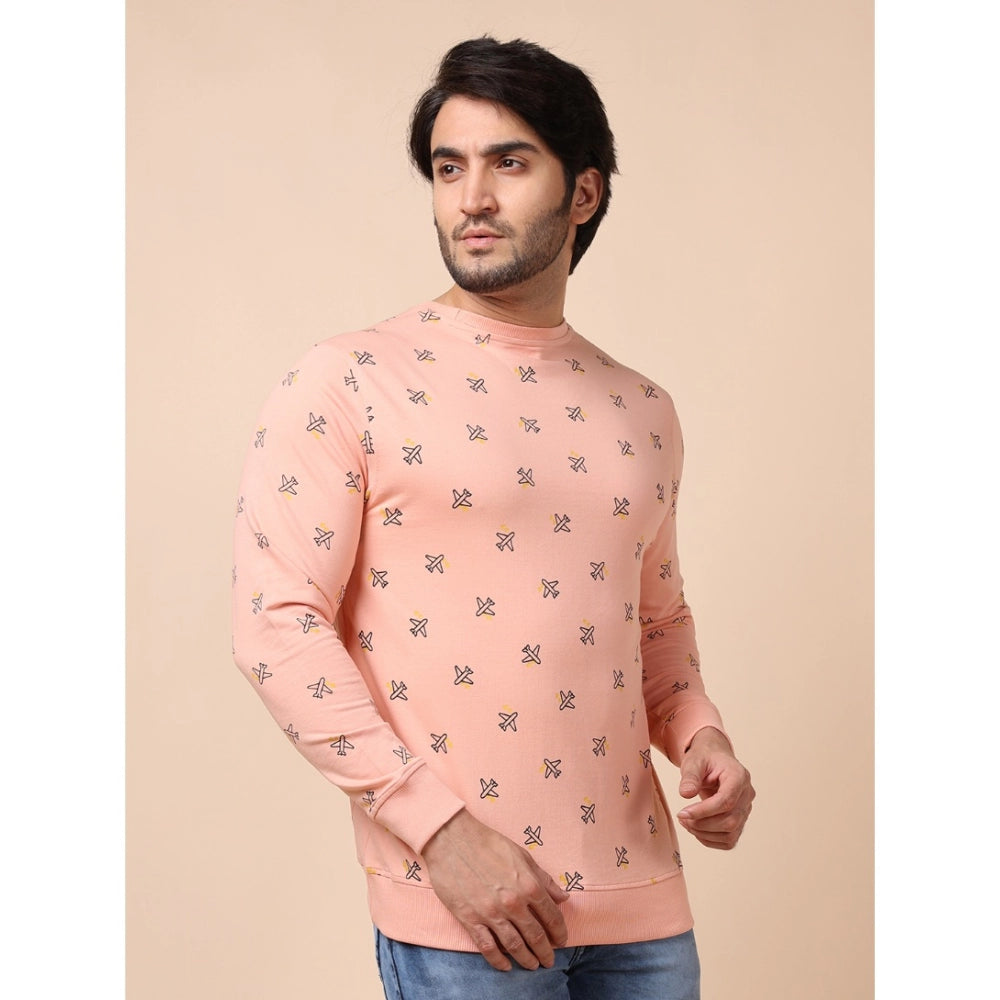 Indoraa Men's Casual Cotton Printed Round Neck Full Sleeve Sweat T-Shirt (Peach)