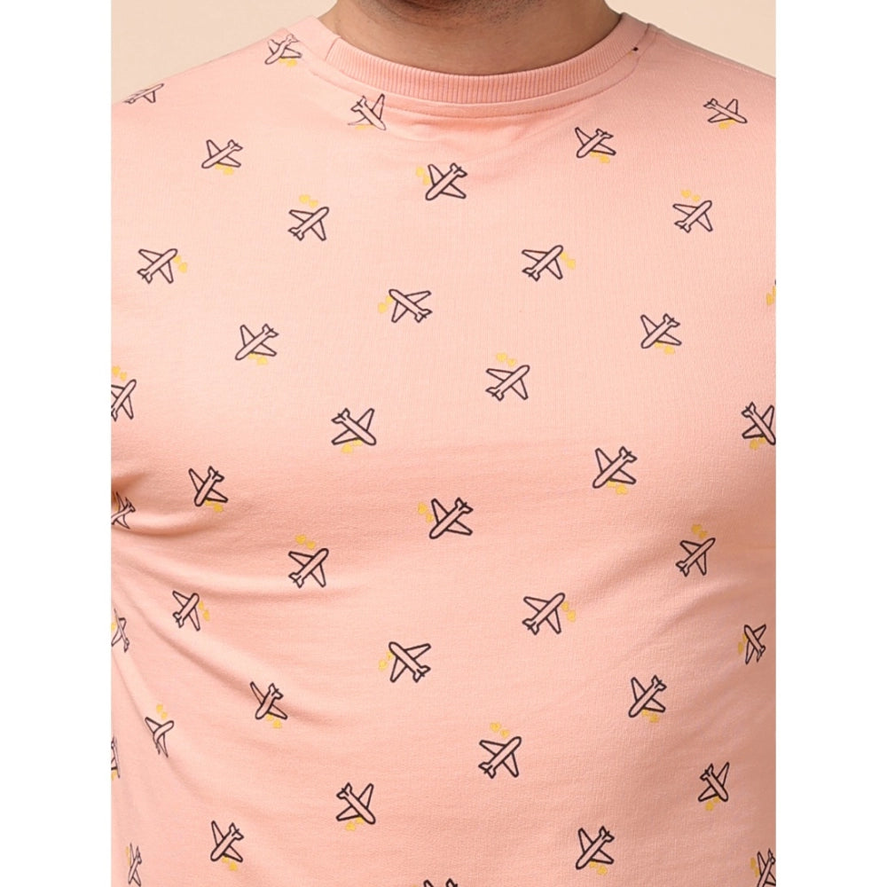 Indoraa Men's Casual Cotton Printed Round Neck Full Sleeve Sweat T-Shirt (Peach)
