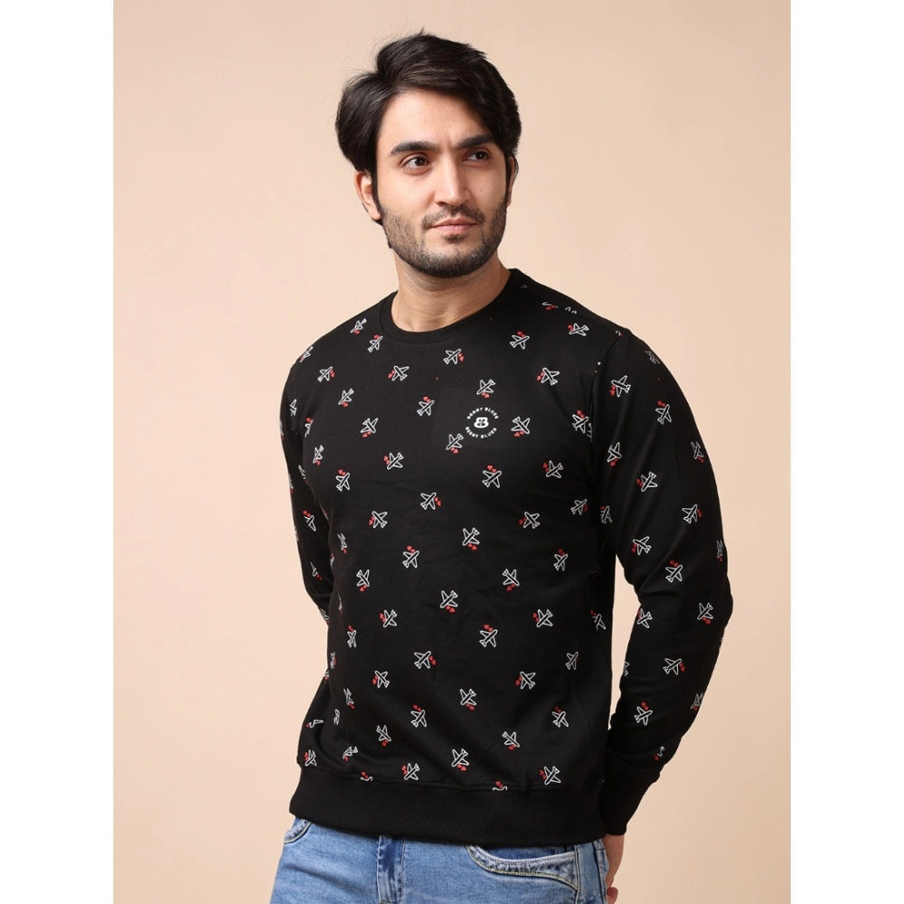 Indoraa Men's Casual Cotton Printed Round Neck Full Sleeve Sweat T-Shirt (Black)