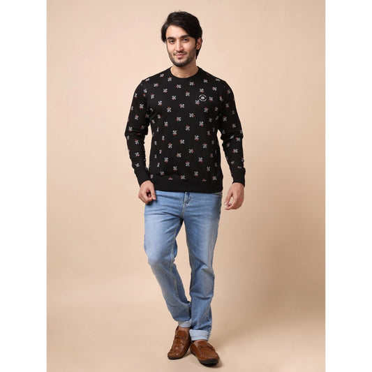 Indoraa Men's Casual Cotton Printed Round Neck Full Sleeve Sweat T-Shirt (Black)