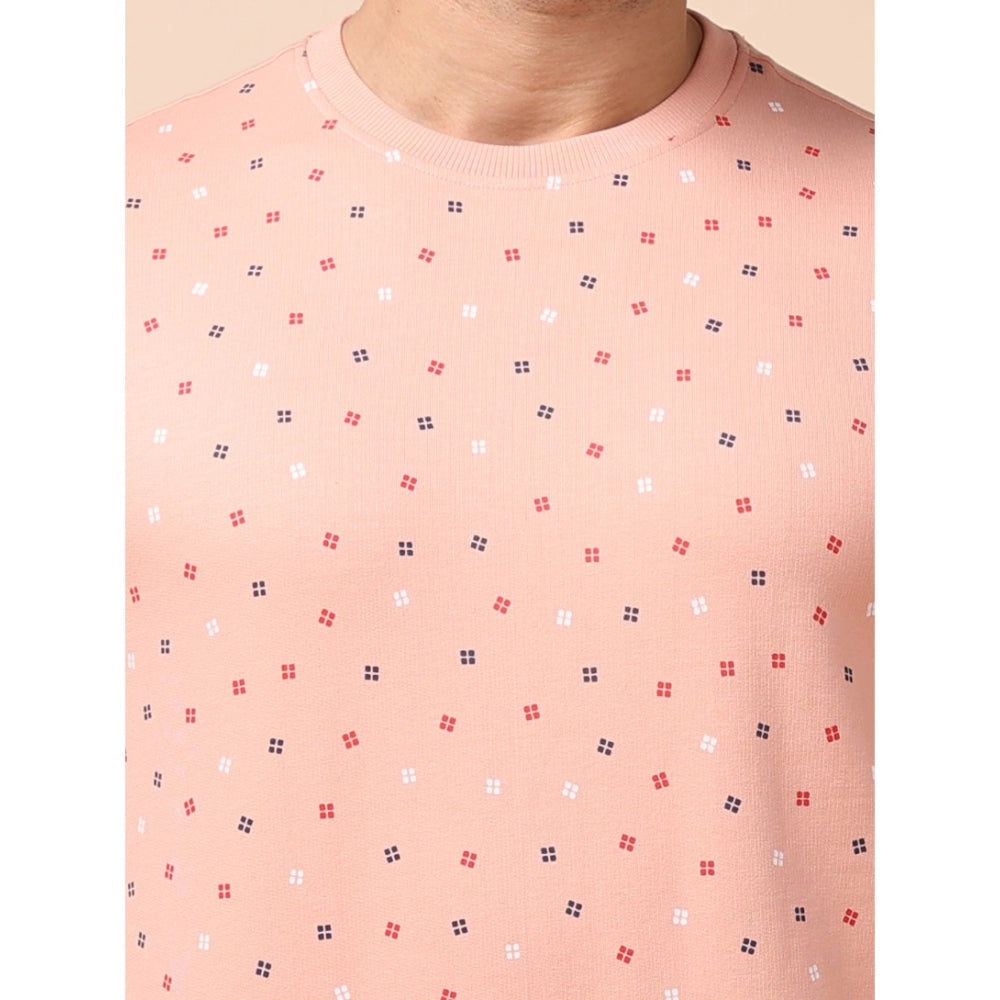Indoraa Men's Casual Cotton Printed Round Neck Full Sleeve Sweat T-Shirt (Peach)