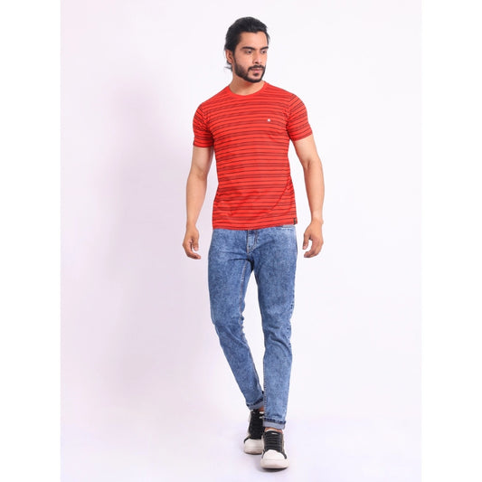 Indoraa Men's Casual Cotton Printed Round Neck Half Sleeve T-Shirt (Red)