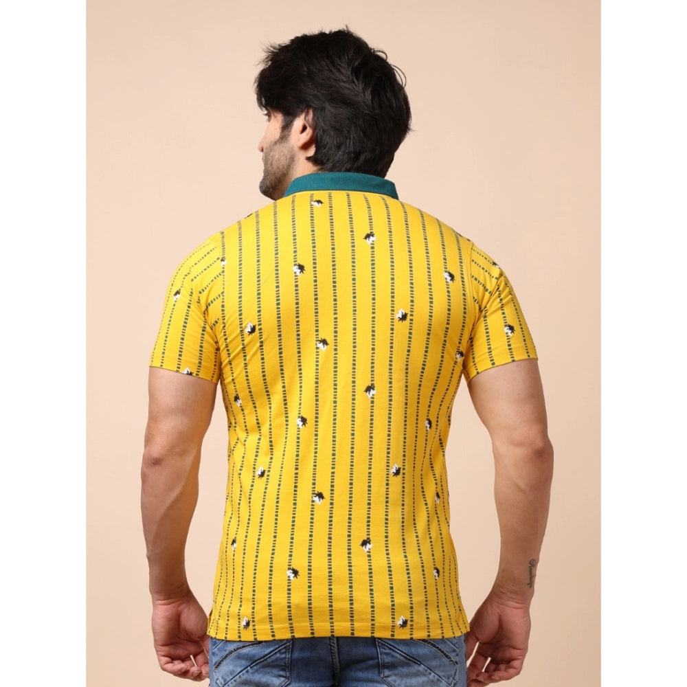 Indoraa Men's Casual Cotton Printed Polo Neck Half Sleeve T-Shirt (Yellow)