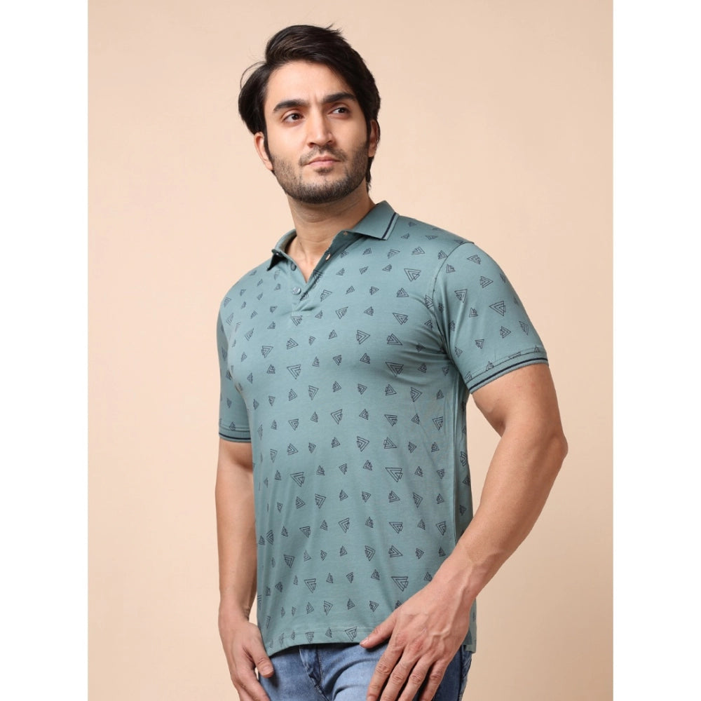 Indoraa Men's Casual Cotton Printed Polo Neck Half Sleeve T-Shirt (Grey)