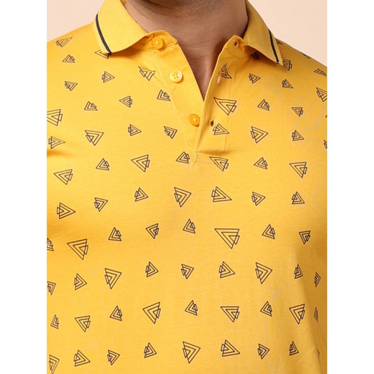 Indoraa Men's Casual Cotton Printed Polo Neck Half Sleeve T-Shirt (Mustard)