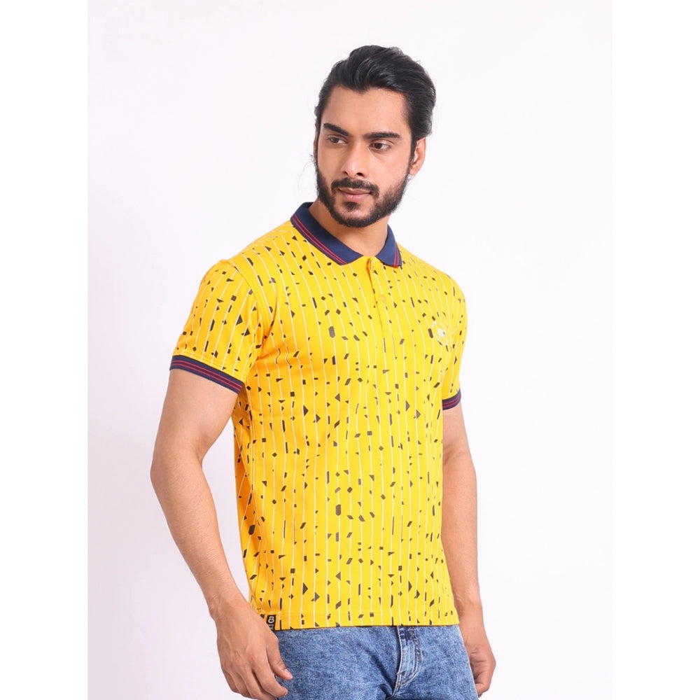 Indoraa Men's Casual Cotton Printed Polo Neck Half Sleeve T-Shirt (Turmeric)