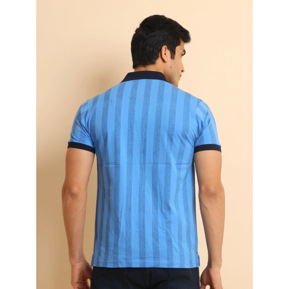 Indoraa Men's Casual Cotton Printed Polo Neck Half Sleeve T-Shirt (LightBlue)