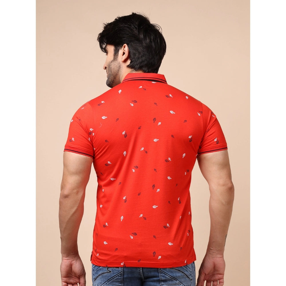 Indoraa Men's Casual Cotton Printed Polo Neck Half Sleeve T-Shirt (Red)