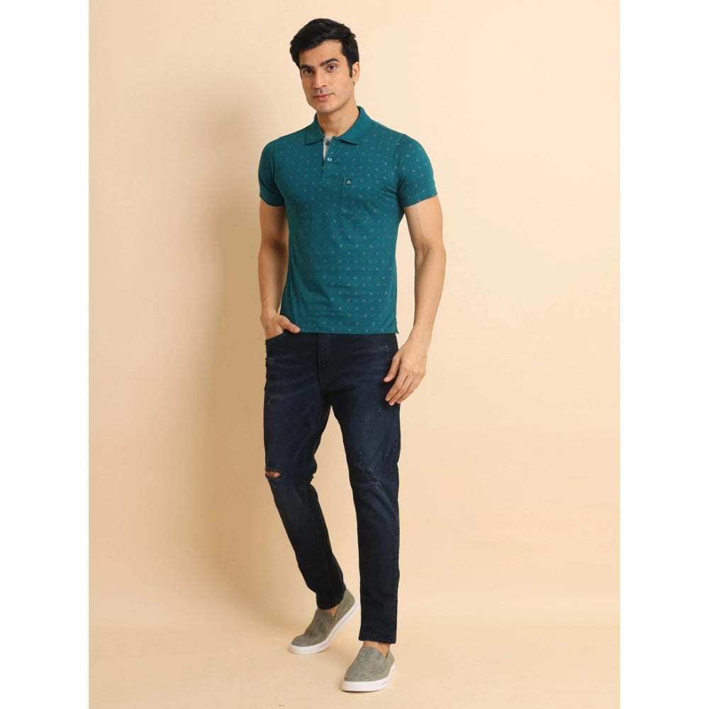 Indoraa Men's Casual Cotton Printed Polo Neck Half Sleeve T-Shirt (Green)