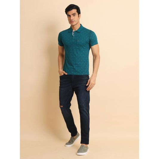 Indoraa Men's Casual Cotton Printed Polo Neck Half Sleeve T-Shirt (Green)