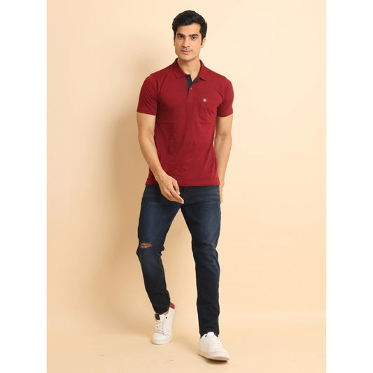 Indoraa Men's Casual Cotton Printed Polo Neck Half Sleeve T-Shirt (Red)