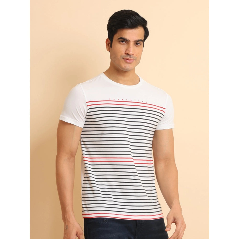 Indoraa Men's Casual Cotton Printed Round Neck Half Sleeve T-Shirt (White)