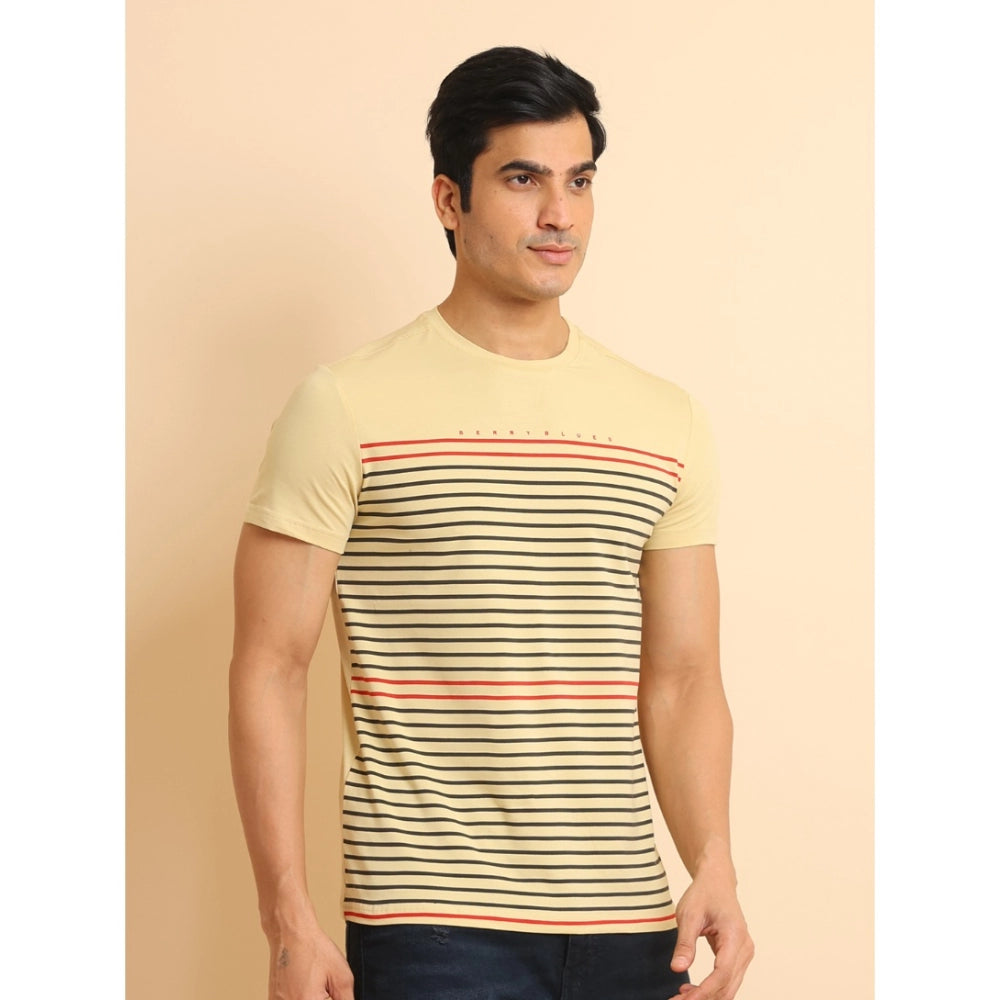 Indoraa Men's Casual Cotton Printed Round Neck Half Sleeve T-Shirt (Beige)