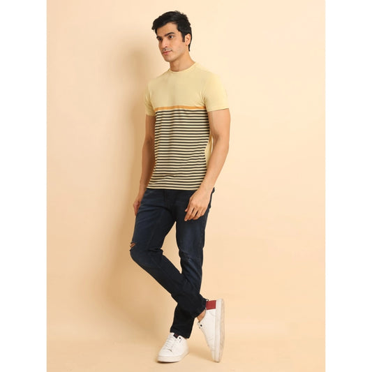 Indoraa Men's Casual Cotton Printed Round Neck Half Sleeve T-Shirt (Brown)