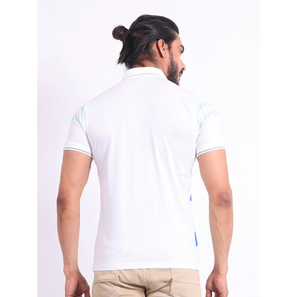 Indoraa Men's Casual Cotton Printed Polo Neck Half Sleeve T-Shirt (White)