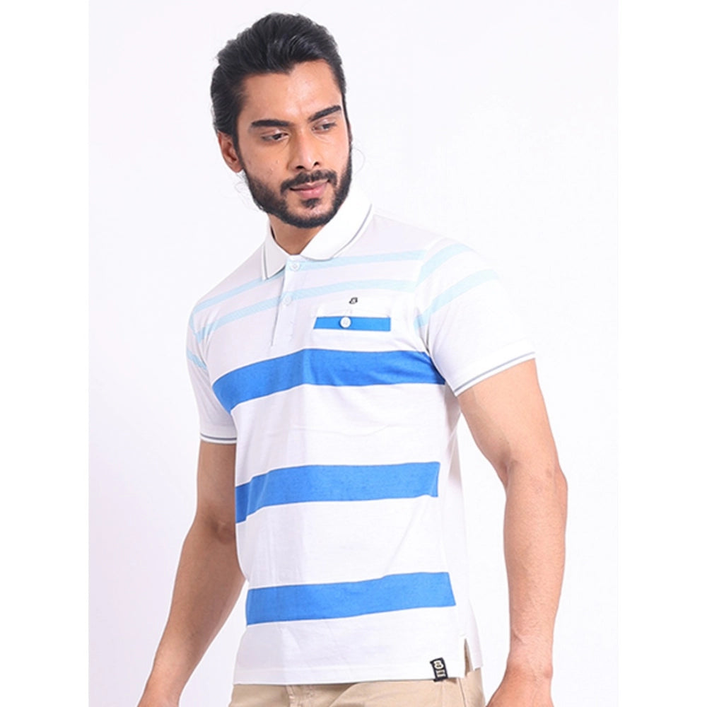 Indoraa Men's Casual Cotton Printed Polo Neck Half Sleeve T-Shirt (White)