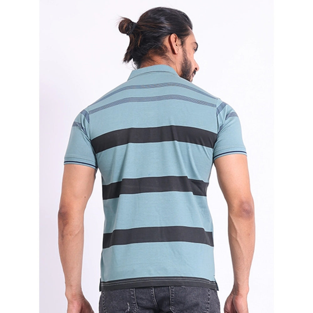 Indoraa Men's Casual Cotton Printed Polo Neck Half Sleeve T-Shirt (Green)