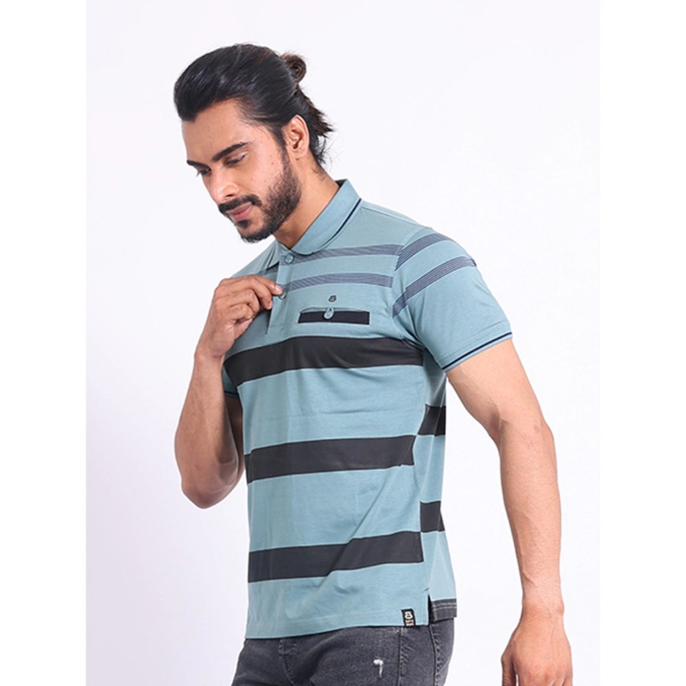 Indoraa Men's Casual Cotton Printed Polo Neck Half Sleeve T-Shirt (Green)