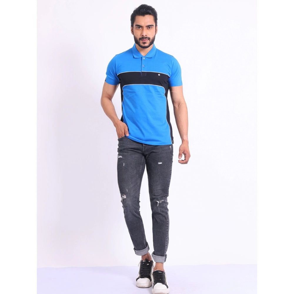 Indoraa Men's Casual Cotton Printed Polo Neck Half Sleeve T-Shirt (Inkblue)