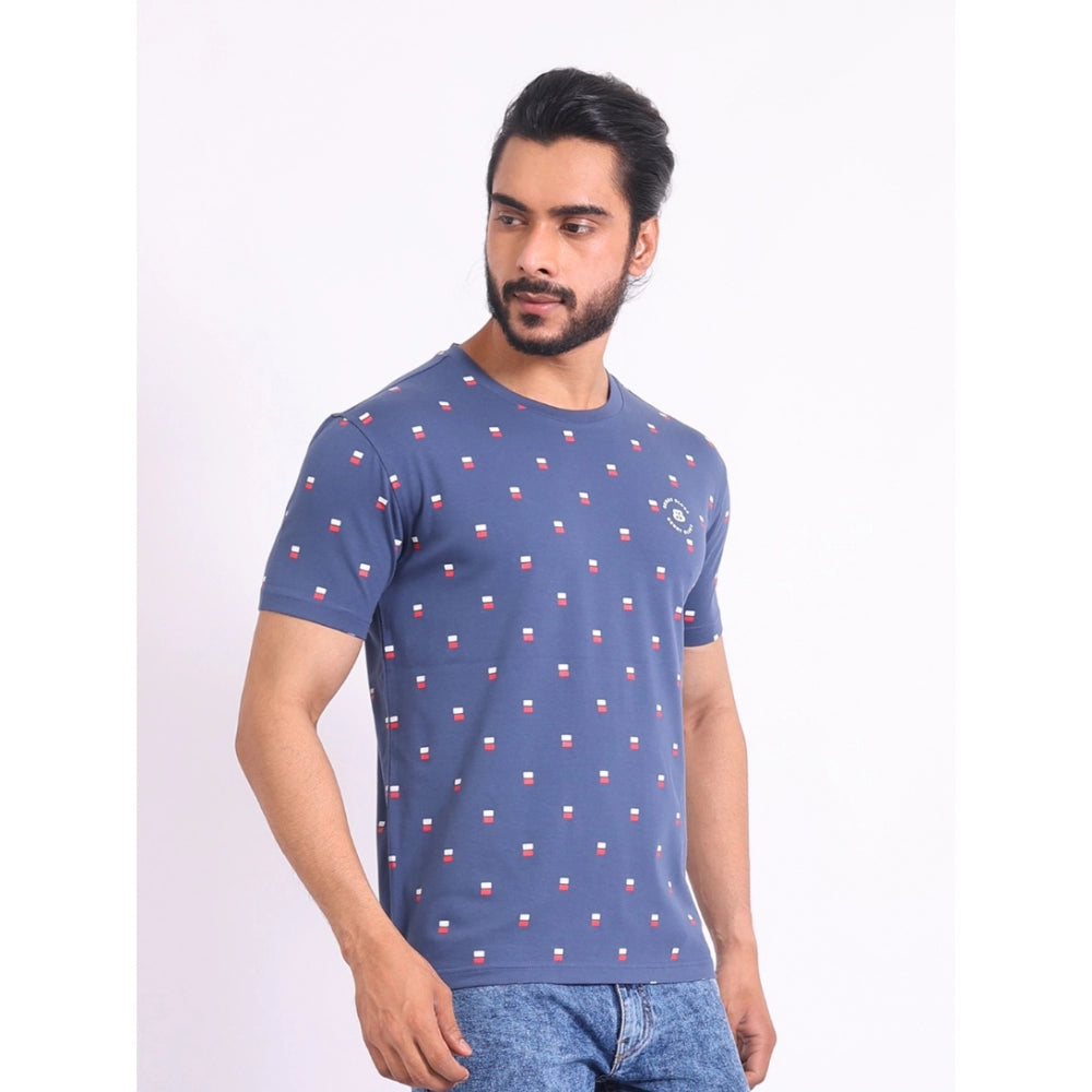 Indoraa Men's Casual Cotton Printed Round Neck Half Sleeve T-Shirt (Blue)