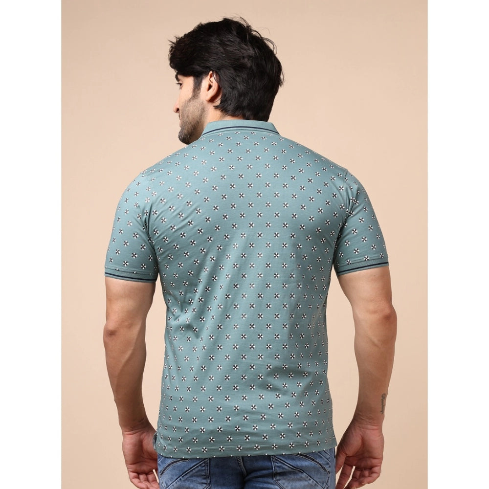 Indoraa Men's Casual Cotton Printed Polo Neck Half Sleeve T-Shirt (Grey)