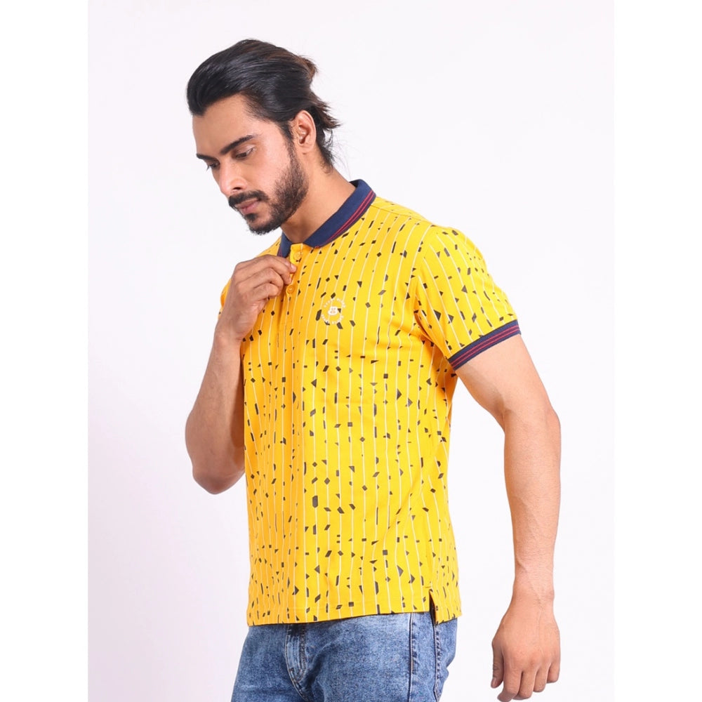 Indoraa Men's Casual Cotton Printed Polo Neck Half Sleeve T-Shirt (Turmeric)