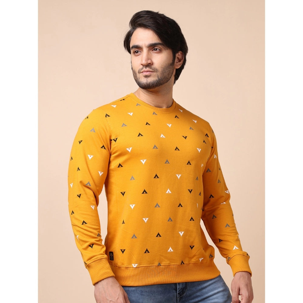 Indoraa Men's Casual Cotton Printed Round Neck Full Sleeve Sweat T-Shirt (Mustard)