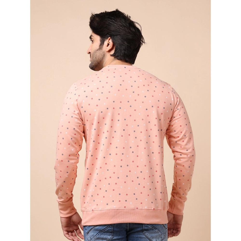 Indoraa Men's Casual Cotton Printed Round Neck Full Sleeve Sweat T-Shirt (Peach)