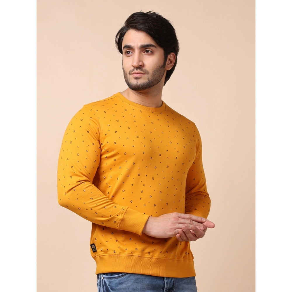 Indoraa Men's Casual Cotton Printed Round Neck Full Sleeve Sweat T-Shirt (Mustard)