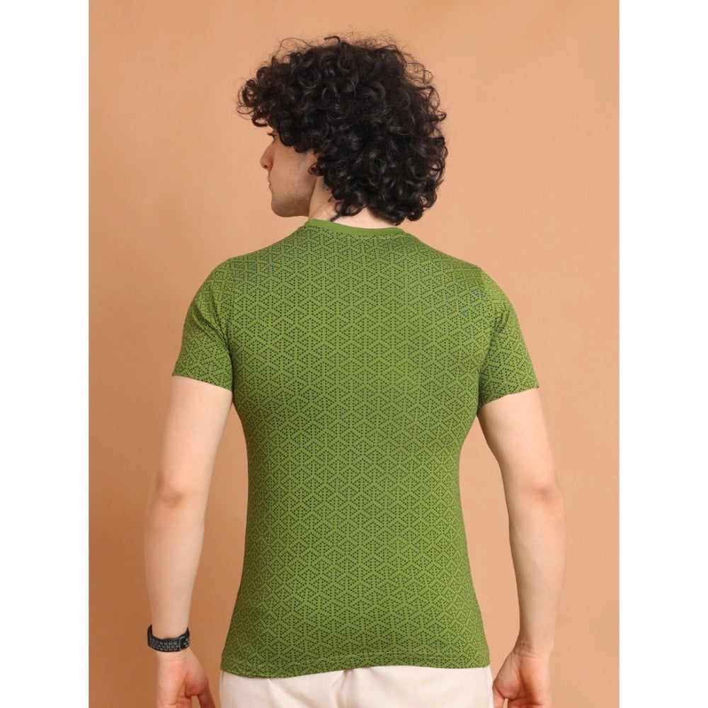 Indoraa Men's Casual Cotton Printed Round Neck Half Sleeve T-Shirt (Green)